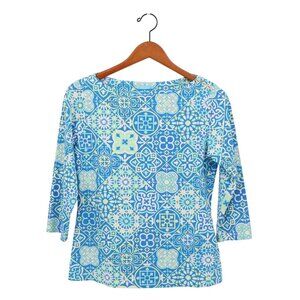 J. McLaughlin Wavesong Tee Catalina Cloth Bateau Neck Top 3/4 Sleeve S